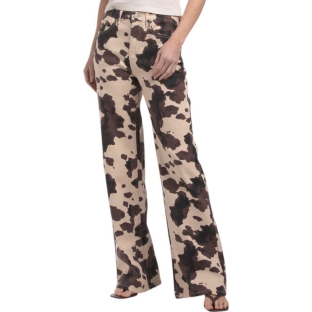 Oat New York Cow Print High Rise Wide Leg Jeans